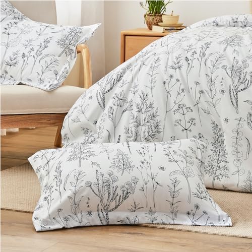 Love's cabin White Full Size Comforter Set - Comforter Set Full, 3 Pieces Cute Floral Bedding Sets for All Seasons,1 Soft Reversible Botanical Flowers Comforter and 2 Pillow Shams