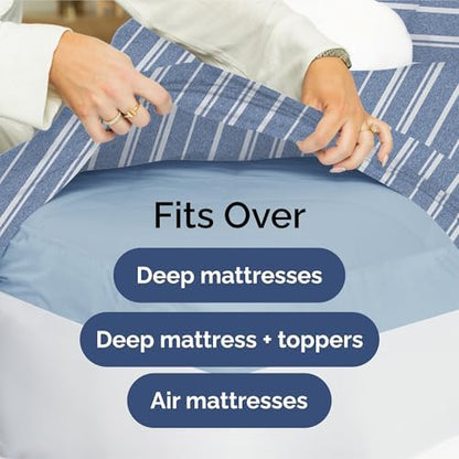 CGK Linens Extra Deep Split King Fitted Sheet Only - Blue Stripes