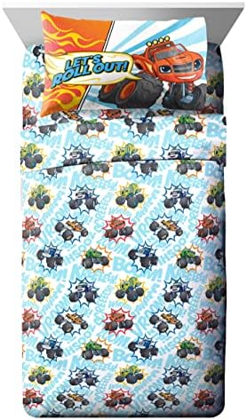 Jay Franco Blaze and the Monster Machines Off to The Races 4 Piece Toddler Size Bed Set – Super Soft Microfiber Bed Set Includes Size Comforter & Sheet Set (Official Blaze Product)