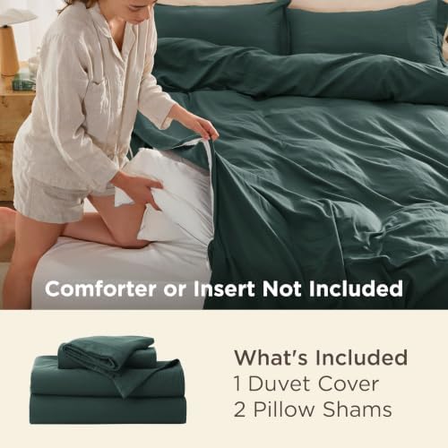 Bedsure Prewashed Duvet Cover King, Cotton-Like Bedding Set, Forest Green