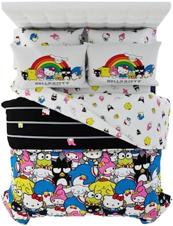 Franco Collectibles Hello Kitty & Friends Bedding 7 Piece Super Soft Comforter and Sheet Set with Sham, Queen, (Official Licensed Product)