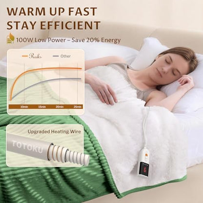 Reaks Heated Blanket Full, 9 Heat Levels, 2-10H Auto-Off, 72"x84", Green