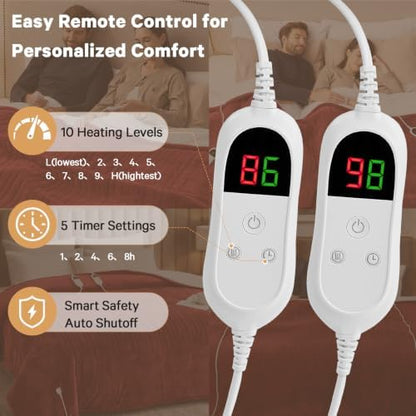 Heated Electric Blanket King Size, Dual Control, 90" x 100", Rose