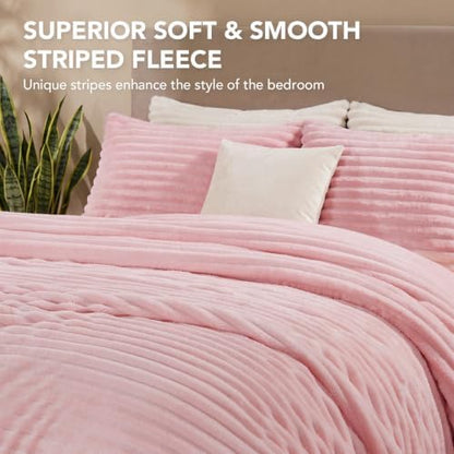 HYLEORY Fluffy King Comforter Set 3 Pieces - Fleece Fluffy Soft & Warm Plush Pink Comforter Sets, Luxury Fuzzy Bedding Sets, All Season Heavy Bed Set King Size with 2 Pillowcases