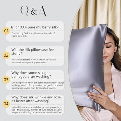 ZIMASILK 100% Pure Mulberry Silk Pillow Cases for Hair and Skin, Queen