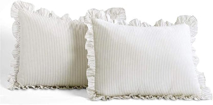 Lush Decor Ticking Stripe Bedspread Twin Size 2 Piece Set Wheat - Ruffle Bedding Set Twin Bedspreads - Kids Bedding - Farmhouse & Coquette Decor