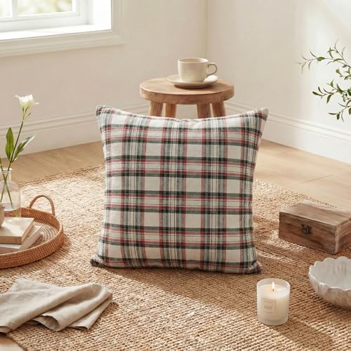 AVOIN colorlife Spring Summer White Red Green Plaid Decorative Throw Pillow Covers, 18 x 18 Inch Holiday Scottish Tartan Cushion Case Farmhouse Decoration for Sofa Couch Set of 2