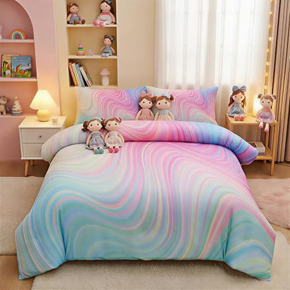 Comforter Set for Girls,Rainbow Comforter Sets Full,Pink Comforters Sets,Tie Dye Bedding,Kids Bedding Set for Girls,Teen Girl Bedding Set,Blue Pink Bed Set for Kids