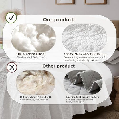 palassio White Paisley 100% Cotton Quilt Queen Size Bedding Sets with 2 Pillow Shams, Boho Floral Lightweight Farmhouse Country Vintage Soft Bedspread Shabby Chic Coverlet for All Season, 3 Pieces