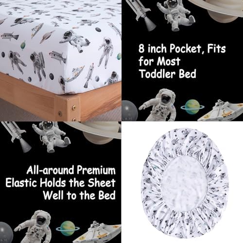 lasoftan Toddler Bedding Set, 4 Piece Bed-in-a-Bag Toddler Bed Comforter Sets for Girls, Toddler Bed Set, Astronaut Printed, Machine Washable