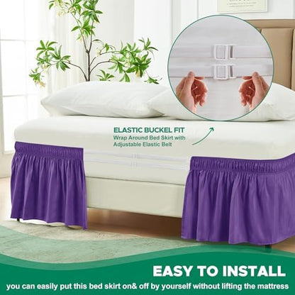 Wrap Around Bed Skirt Dorm Twin & Twin XL 15" Drop-Elastic Dust Ruffle
