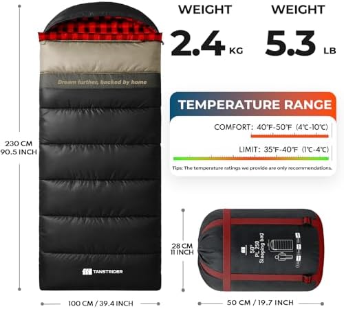 Cotton Flannel XXL Winter Sleeping Bags for Adults Big and Tall,Cold Weather 90x39 Inch Camping Sleep Bag,Waterproof Machine Washable 4 Season Outdoor Camping Gear,2-Way Zipper