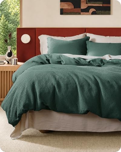 Bedsure PureWoven 3 Pieces 100% Cotton Waffle Weave Duvet Cover Set, King