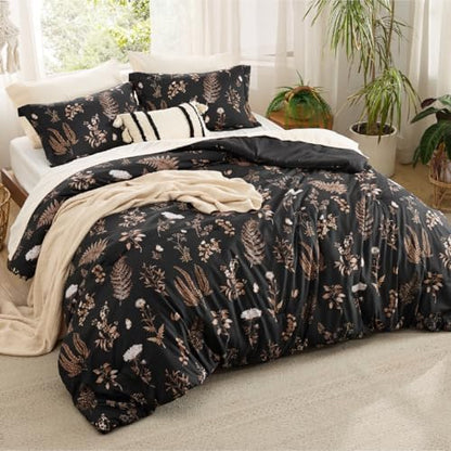 Bedsure Black Floral King Size Comforter, Breathable Fall Bedding 3 Pcs