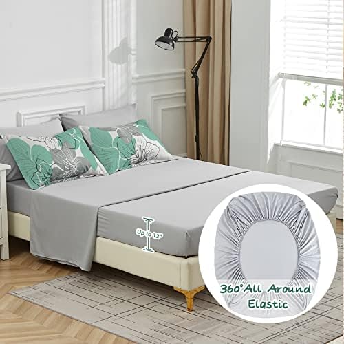Luxudecor Floral Comforter Set King, 7 Pieces Aqua Green Bedding Set