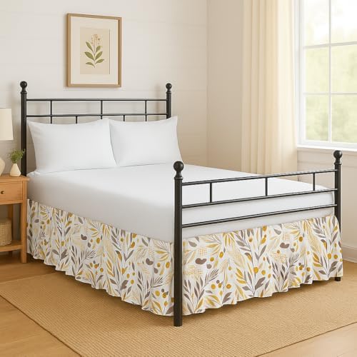 Mattress-Homes Printed Ruffled Bed Skirt Split Corners with Platform Tailored Fit Wrinkle Free Ultra-Soft Microfiber Dust Ruffle Full 21" Drop Floral Harmony