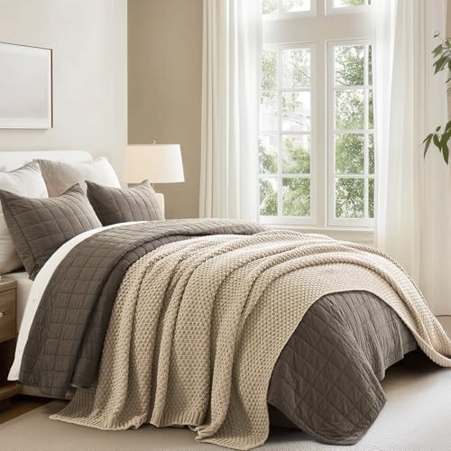EVERGRACEHOME Chunky Chenille Knit Throw Blanket, 108x92, Sand Dune