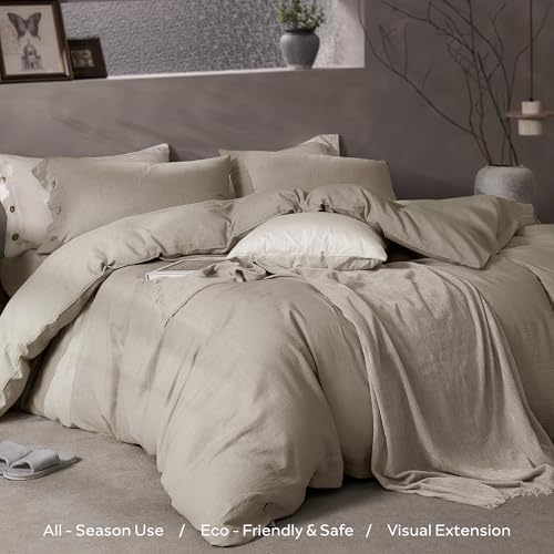 JELLYMONI Cotton Duvet Cover Twin Size - Taupe Fall Comforter Cover with Button 100% Washed Cotton 2PCS Breathable Soft Solid Bedding Set Duvet Cover 68×90in & 1 Pillowcases (NO Comforter)