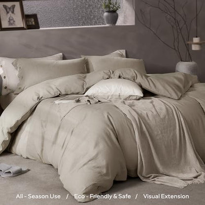 JELLYMONI Cotton Duvet Cover Twin Size - Taupe Fall Comforter Cover with Button 100% Washed Cotton 2PCS Breathable Soft Solid Bedding Set Duvet Cover 68×90in & 1 Pillowcases (NO Comforter)