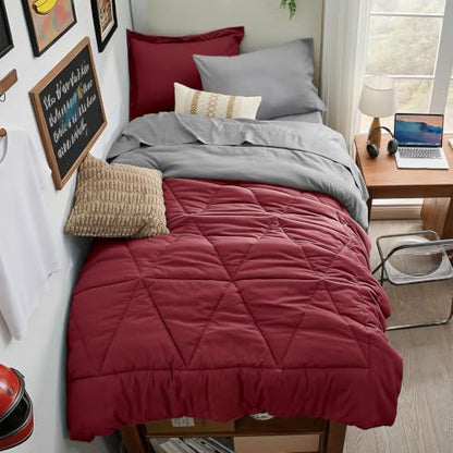BEDELITE Twin XL Comforter Set 5 Pieces, Reversible Dark Red Bed in A Bag