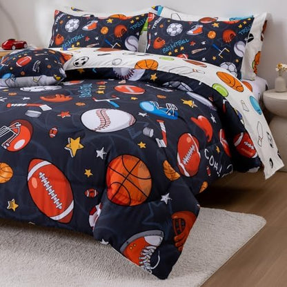 A Nice Night Rugby Basketball 6pc Boys Queen Comforter Sets,Gray