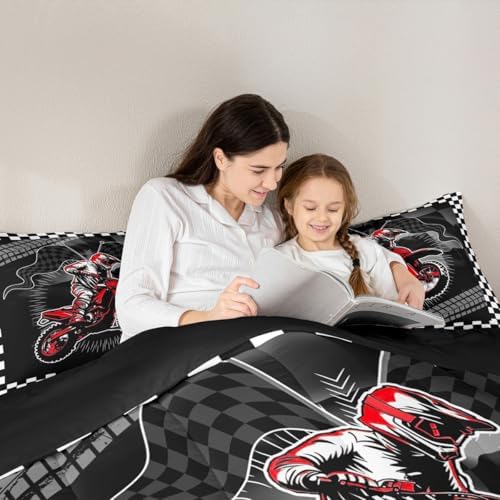 Feelyou Dirt Bike Comforter Set for Kids Boys Girls Queen Size