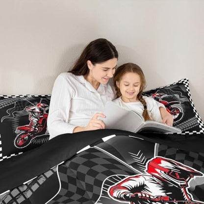 Feelyou Dirt Bike Comforter Set for Kids Boys Girls Queen Size