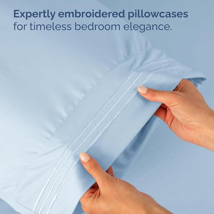 Bulk Case Pack of 16 Sheet Sets - (16) Complete Twin Size Sheet Sets with Deep Pockets - Wholesale Bulk Bedding for Hotels, Spas & Airbnbs - Breathable, Cooling, Soft & Wrinkle Free - (Twin, Sky Blue)