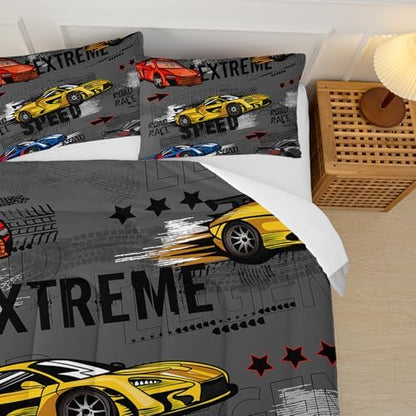 Race Car Full Comforter Set for Boys，Race Car Full Bedding Sets for Boys，Hot Wheels Cars Full Bedding Set，Theme Room Decor