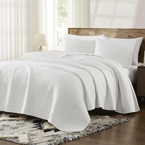 Oversized King Quilt-White Lightweight Bedspreads Quilt Bedding Set