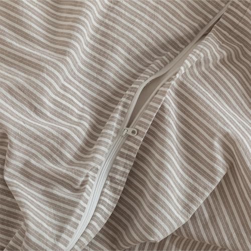 JIYUAN Twin Washed Cotton Duvet Cover Set, 2-Piece, Linen-Like Pinstripe