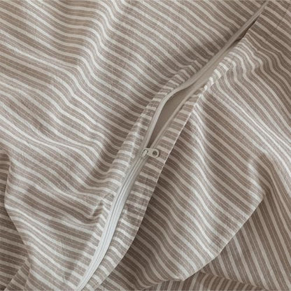 JIYUAN Twin Washed Cotton Duvet Cover Set, 2-Piece, Linen-Like Pinstripe
