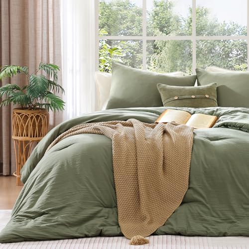 Queen Comforter Set-3 Pieces Soft Sage Green Comforters Queen Size Bedding