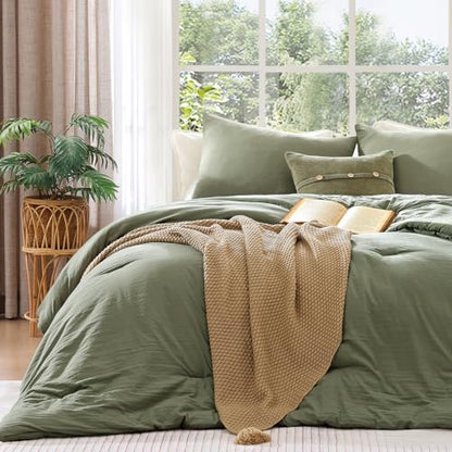 Queen Comforter Set-3 Pieces Soft Sage Green Comforters Queen Size Bedding