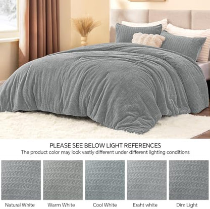 ChiXpace Fleece Twin Size Comforter Set Light Grey, Fluffy Bed Set 2 Pieces