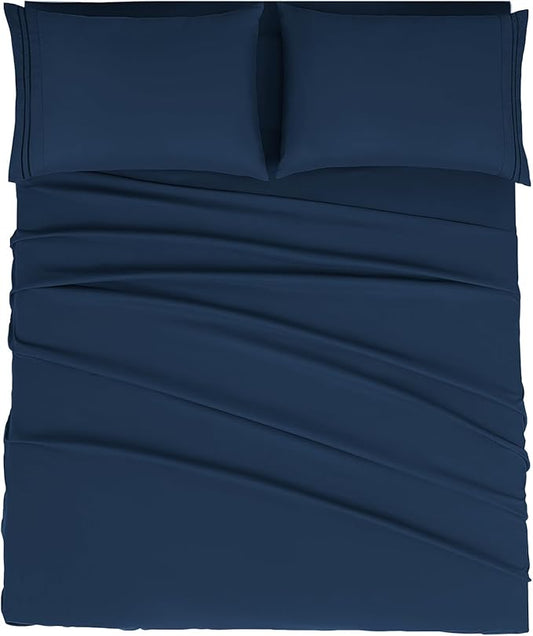 Mejoroom Full Size Sheets - 1800TC Luxury Full Sheets with 16 Inch Deep Pocket - Premium Bedding Collection - Extra Soft, Breathable, Wrinkle, Fade & Stain Resistant - 4 Piece (Full, Navy)