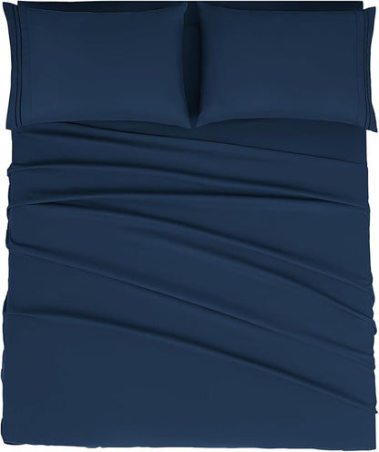 Mejoroom California King Size Sheet Set - Soft Microfiber Bed Sheets,Deep Pocket Fitted Sheet, Breathable, Wrinkle & Fade Resistant - 4 Piece (California King,Navy)