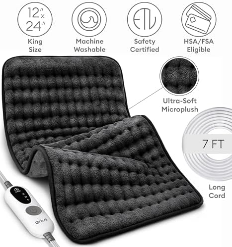 GENIANI Electric Heating Pad for Back Pain & Cramps Relief, Electric Throw, Auto Shut Off, Machine Washable, Moist Heat Pad for Neck & Shoulder, 12x24 (Pack of 2)