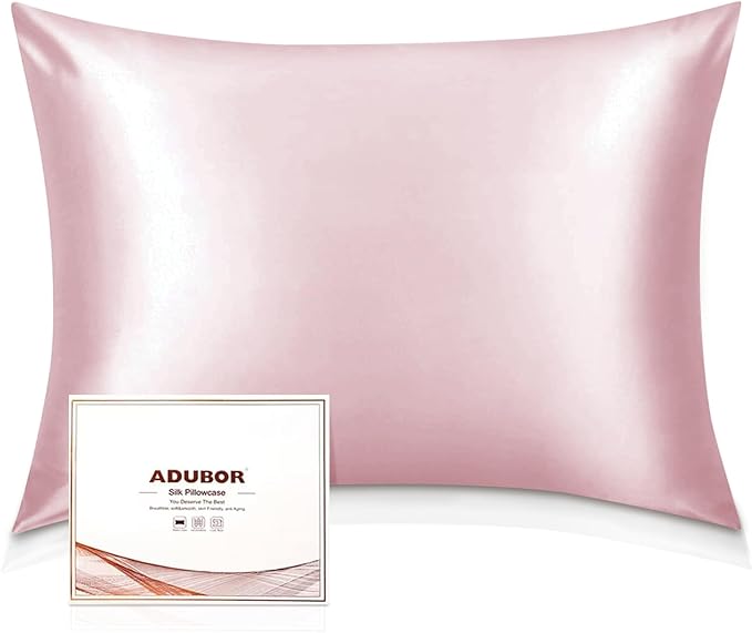Adubor 100% Silk Pillowcase - Mulberry Silk Pillow Cases, 22 Momme 6A Grade Fibers, Silk Pillow Case for Hair and Skin Health, with Hidden Zipper (Standard 20''×26'', Pink, 1PC)