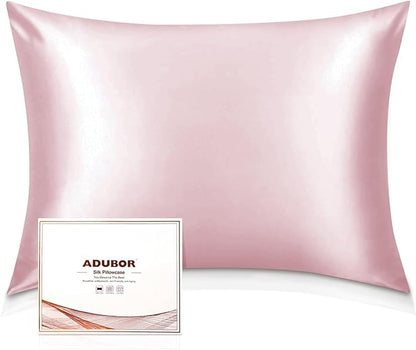 Adubor 100% Silk Pillowcase - Mulberry Silk Pillow Cases, 22 Momme 6A Grade Fibers, Silk Pillow Case for Hair and Skin Health, with Hidden Zipper (Standard 20''×26'', Pink, 1PC)