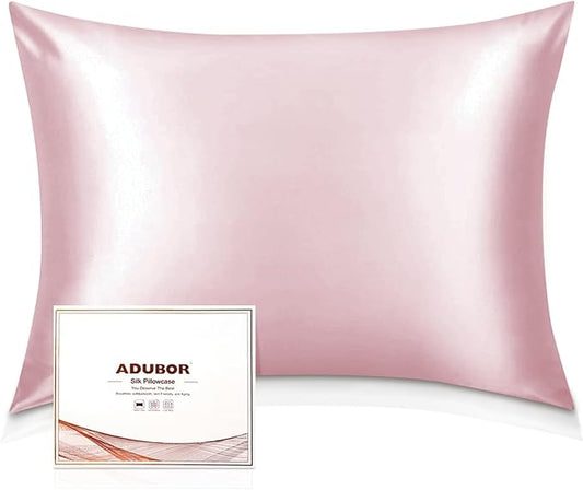 Adubor 100% Silk Pillowcase - Mulberry Silk Pillow Cases, 22 Momme 6A Grade Fibers, Silk Pillow Case for Hair and Skin Health, with Hidden Zipper (Queen 20''x30'', Pink, 1PC)