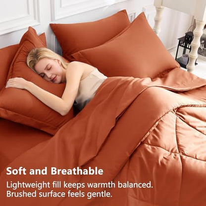 CozyLux Twin XL Comforter Set 68"x88" Burnt Orange - 5 Piece Bed in a Bag