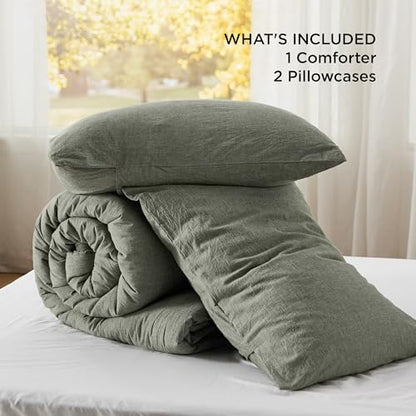 Bedsure PureWoven Cotton Comforter Set Prewashed, Cal King, Olive Green