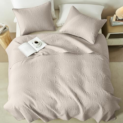 akkialla Taupe Twin Quilt Set, Ultrasonic Lightweight Bedspread Coverlet for Modern Minimalist Bedroom, Soft Microfiber Coin Pattern Bedding, 2-Piece (1 Quilt, 1 Pillow Sham)