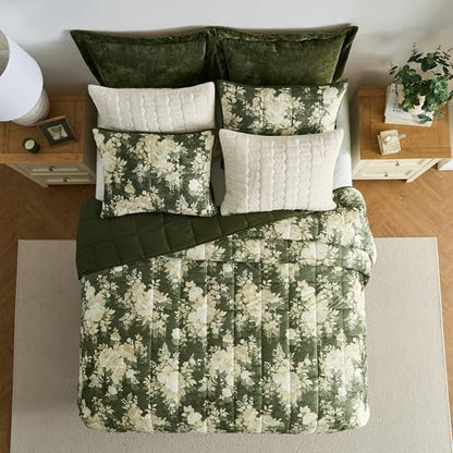 Wonderful Luxury Velvet Quilt Set with Elegant Floral Printed,Queen Quilt Set with Shams,Green Soft Cozy for Bedspread/Light Comforter,All-Season,Pet-Friendly,Fit for Adults Teens Kids Bedroom,94"x94"