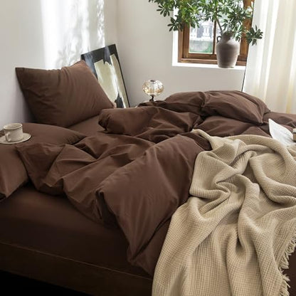 FOSSA Duvet Cover Set 100% Washed Cotton Linen Feel Super King Plus