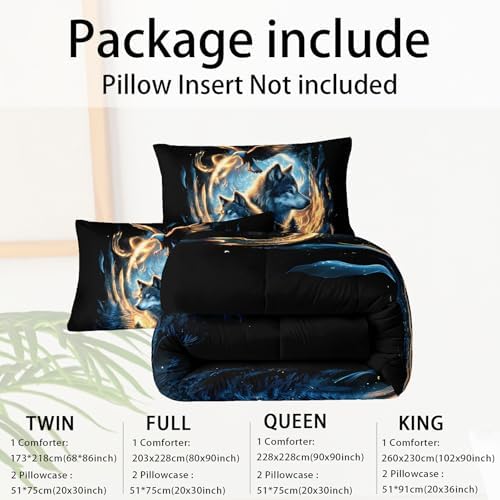 Moon Wolf Comforter Set Twin for Teen Boys Girls,Howling Wolves Comforter Forest Eagle Bed Set,Wild Animals Bedding Set for Kids Bedroom Decor,All Seasons