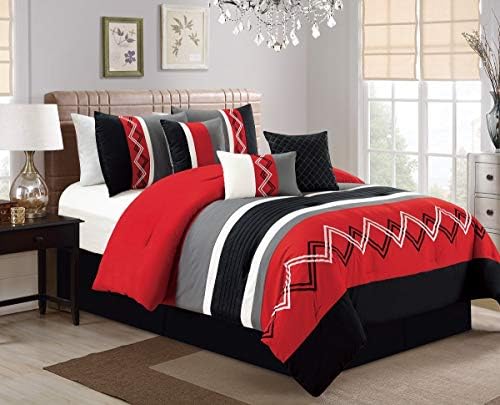 Chezmoi Collection 7-Piece Zigzag Embroidered Comforter Set, Queen Size