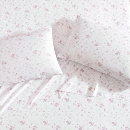 Laura Ashley Home - Standard Pillowcase Set, Cotton Sateen Bedding, Smooth & Wrinkle-Resistant (Garden Muse Pink, 2 Piece)