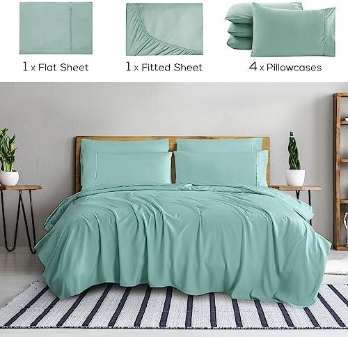 Mueller UltraTemp 6 PC Queen Sheet Set - Ultra-Soft Luxury Series, Cooling & Breathable Hotel Luxury Bed Sheets, Deep Pocket Wrinkle-Free Oeko-TEX, Light Teal